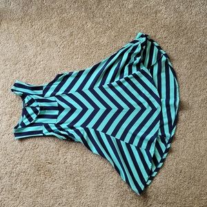 Turquoise and Navy Chevron high-low tank top